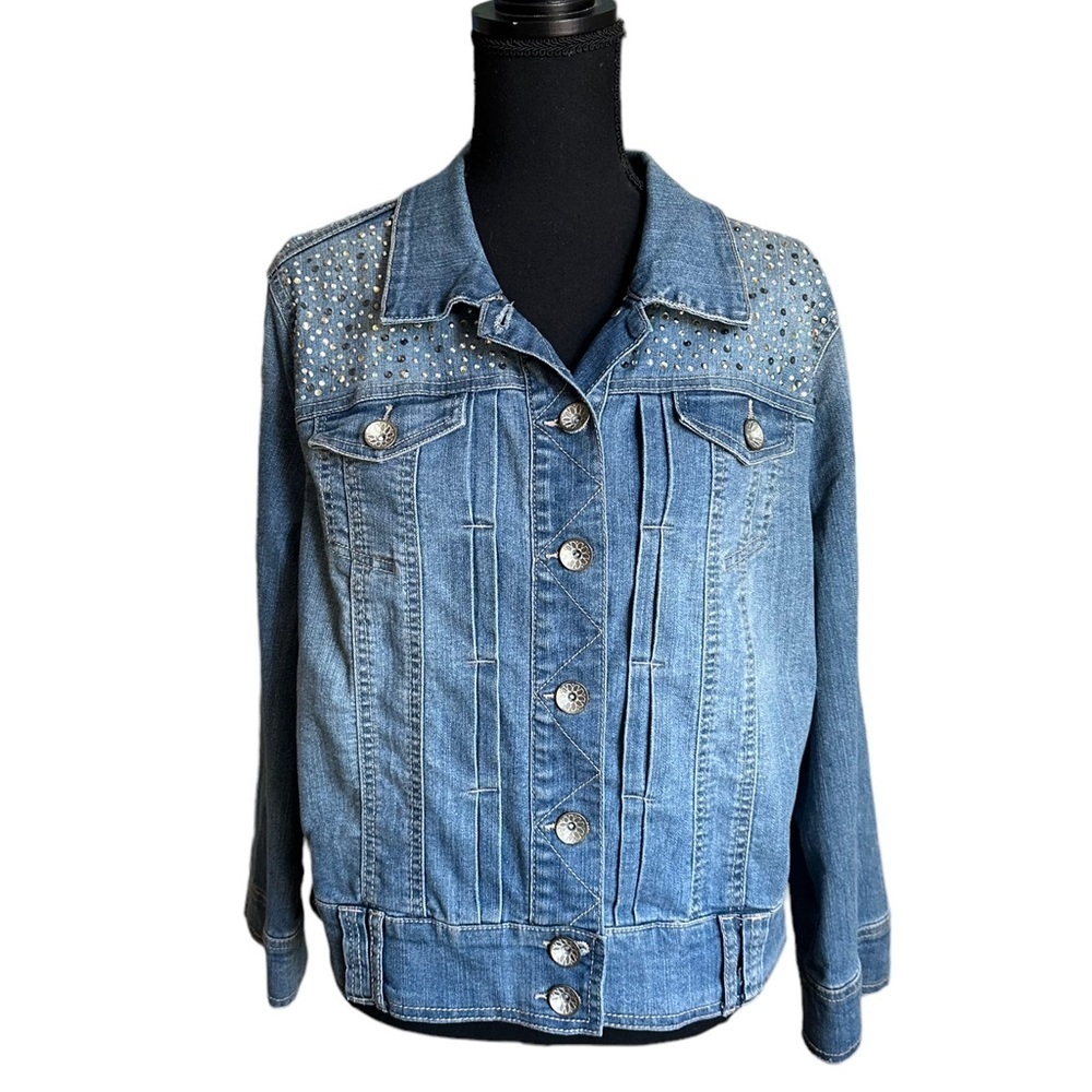 Democracy Women’s Blue Studded Denim Button Down Jacket SIZE XL